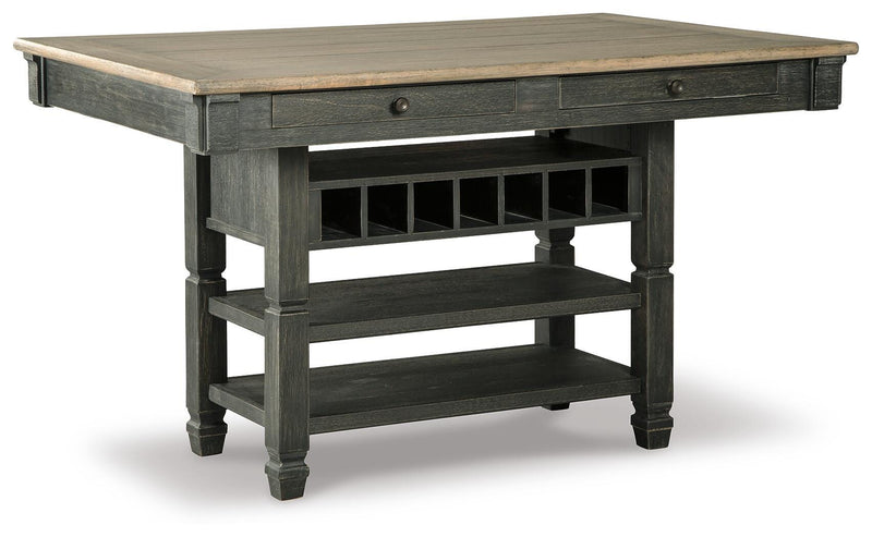 Tyler Creek Black/Grayish Brown Counter Height Table with 4 Barstools, Server and Display Cabinet - D736D13