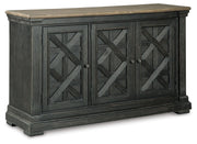 Tyler Creek Black/Grayish Brown Counter Height Table with 4 Barstools, Server and Display Cabinet - D736D13