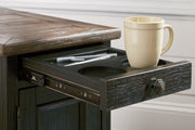 Tyler Creek Grayish Brown/Black Chairside End Table with USB Ports & Outlets - Lara FurnitureEnd Table Chair Side