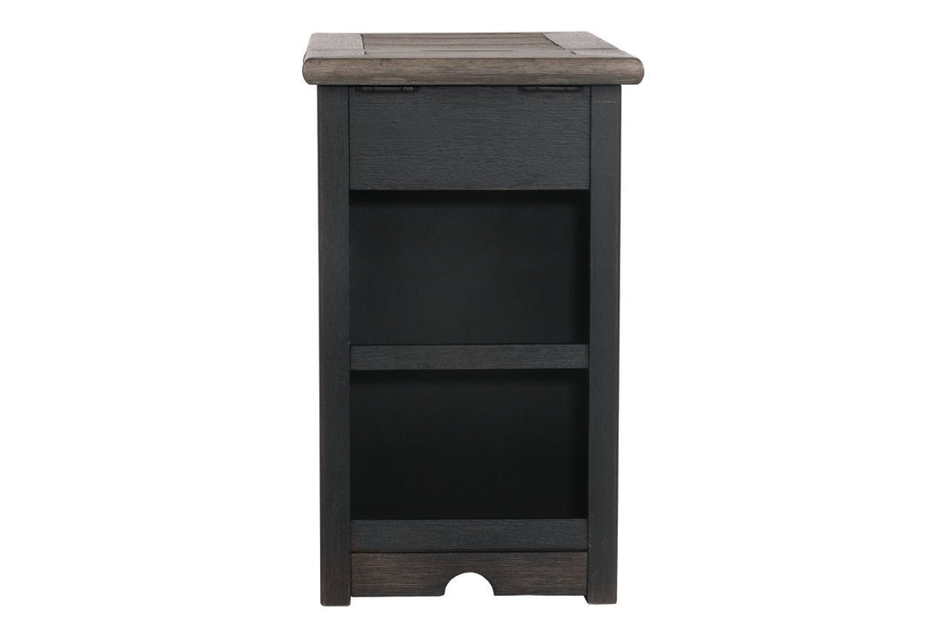 Tyler Creek Grayish Brown/Black Chairside End Table with USB Ports & Outlets - Gate FurnitureEnd Table Chair Side