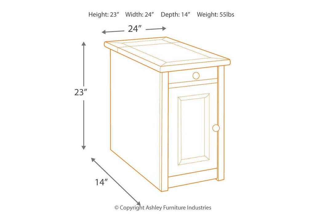 Tyler Creek Grayish Brown/Black Chairside End Table with USB Ports & Outlets - Gate FurnitureEnd Table Chair Side