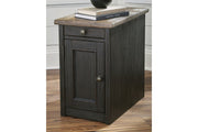 Tyler Creek Grayish Brown/Black Chairside End Table with USB Ports & Outlets - Lara FurnitureEnd Table Chair Side