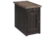 Tyler Creek Grayish Brown/Black Chairside End Table with USB Ports & Outlets - Lara FurnitureEnd Table Chair Side