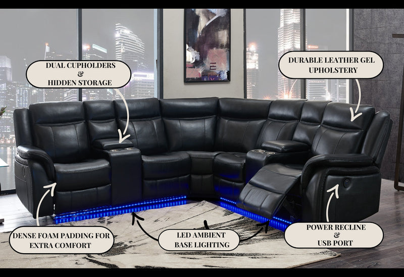 Um02 Black Sectional - Lara FurnitureSectional