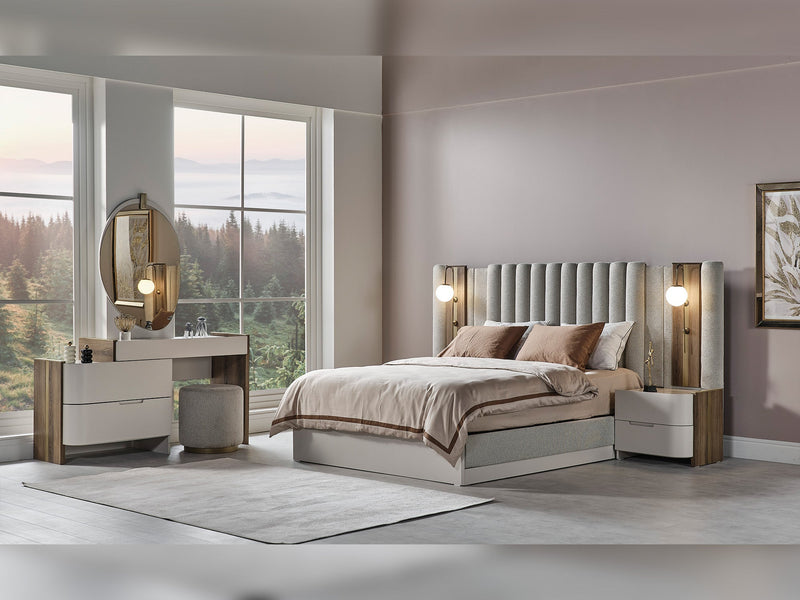 Urgup Bedroom (Queen Frame With Headboard & Dresser With Mirror & Ottoman & 2 Nightstand) - 200-URG-150-QB-SET