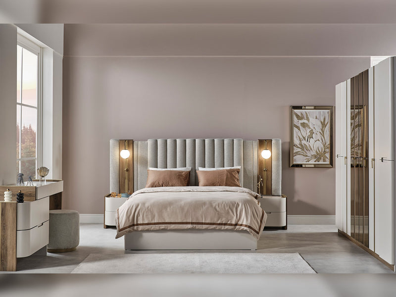 Urgup Bedroom (Queen Frame With Headboard & Dresser With Mirror & Ottoman & 2 Nightstand) - 200-URG-150-QB-SET