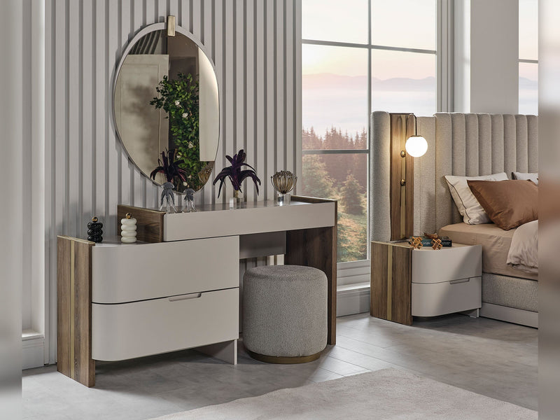 Urgup Bedroom (Queen Frame With Headboard & Dresser With Mirror & Ottoman & 2 Nightstand) - 200-URG-150-QB-SET