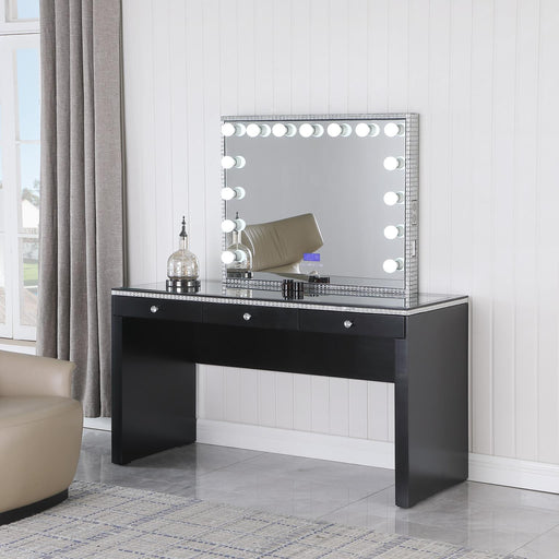 V - Hollywood Black Vanity Desk W/ Bluetooth Hollywood Mirror - V255