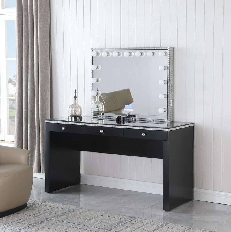 V - Hollywood Black Vanity Desk W/ Bluetooth Hollywood Mirror - V255