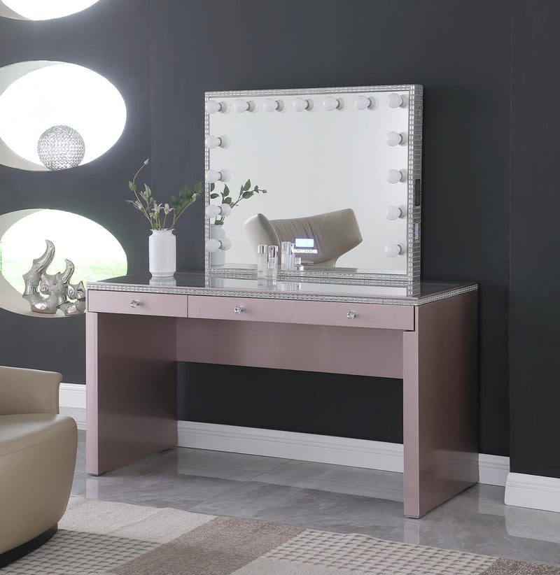 V - Hollywood Rose Gold Vanity Desk W/ Bluetooth Hollywood Mirror - V260