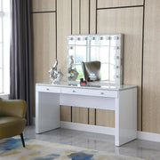 V - Hollywood White Vanity Desk W/ Bluetooth Hollywood Mirror - V250