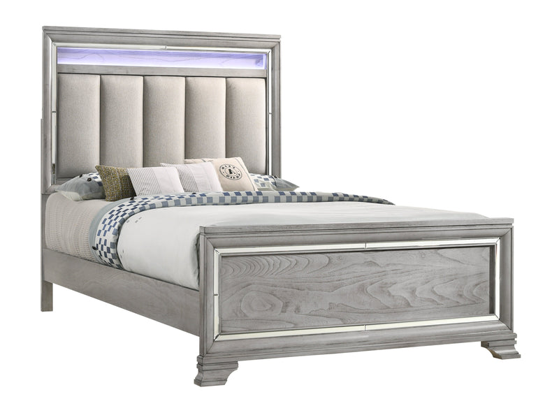Vail Gray King LED Upholstered Panel Bed - Lara FurnitureKing Bed