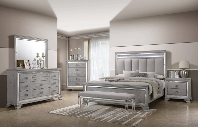 Vail Gray King LED Upholstered Panel Bed - Lara FurnitureKing Bed