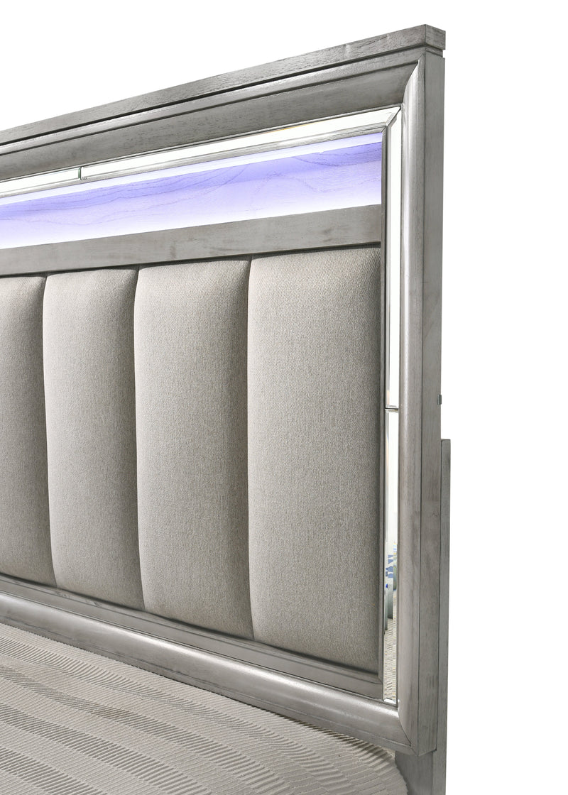 Vail Gray LED Upholstered Panel Bedroom Set - Lara FurnitureBedroom Set