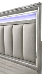 Vail Gray Queen LED Upholstered Panel Bed - Lara FurnitureQueen Bed