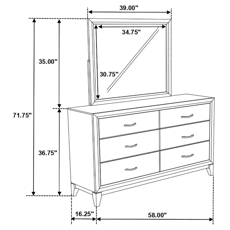 Valen 6-drawer Bedroom Dresser and Mirror Light Taupe - 215913M