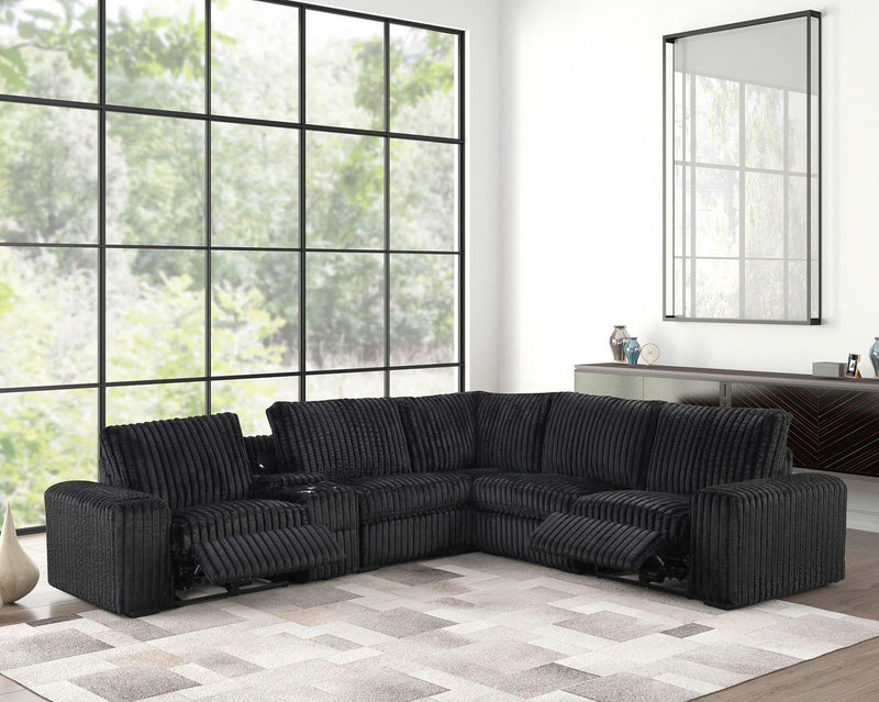 Vegas - Black Power Recliner Sectional with Storage Console, Bluetooth Speaker, Wireless Charger, Cup Holder, USB Charger - S410-Sectional