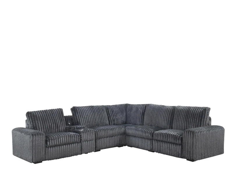 Vegas - Gray Power Recliner Sectional with Storage Console, Bluetooth Speaker, Wireless Charger, Cup Holder, USB Charger - CS8200-Sectional-Gray