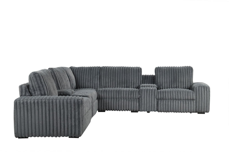 Vegas - Gray Power Recliner Sectional with Storage Console, Bluetooth Speaker, Wireless Charger, Cup Holder, USB Charger - CS8200-Sectional-Gray