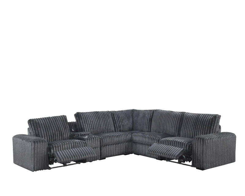 Vegas - Gray Power Recliner Sectional with Storage Console, Bluetooth Speaker, Wireless Charger, Cup Holder, USB Charger - CS8200-Sectional-Gray