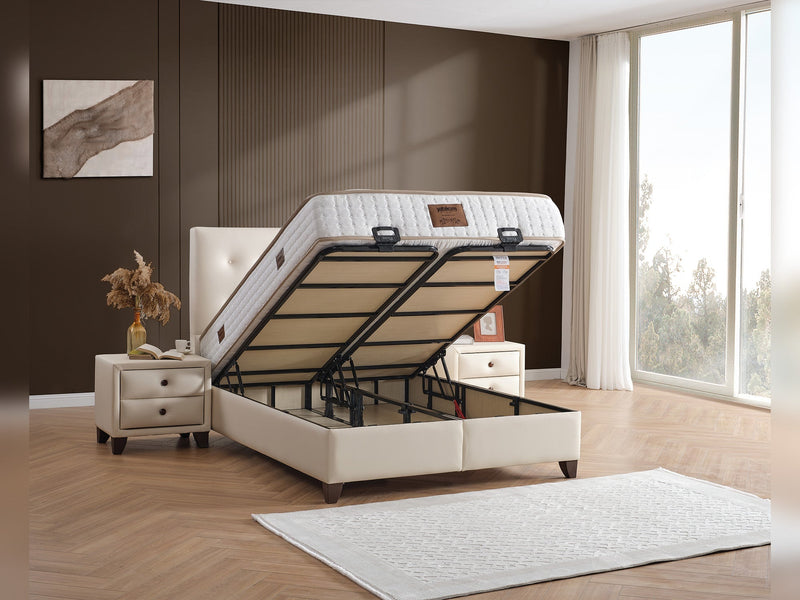 Vella Storage Bed With Headboard Beige - Full in Beige - 110-VEL-BEIVYN-140-SB