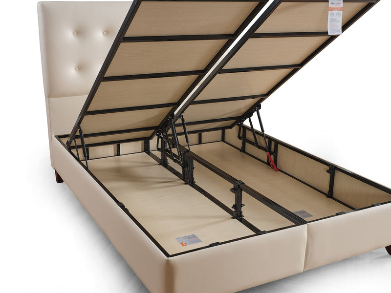 Vella Storage Bed With Headboard Beige - King in Beige - 110-VEL-BEIVYN-200-SB