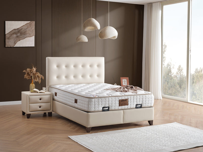 Vella Storage Bed With Headboard Beige - Twin in Beige - 110-VEL-BEIVYN-100-SB