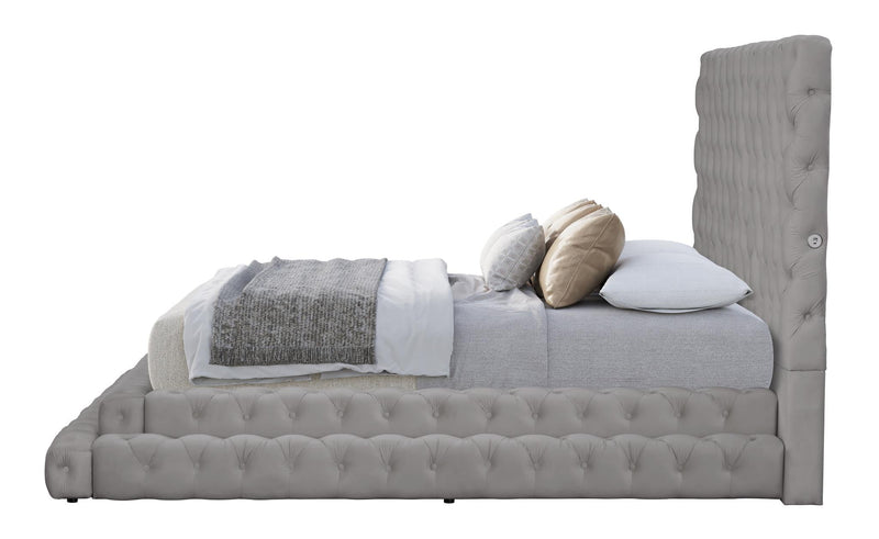 Vera - Gray Upholstered Queen Bed with USB Charger - B151-Q-Bed