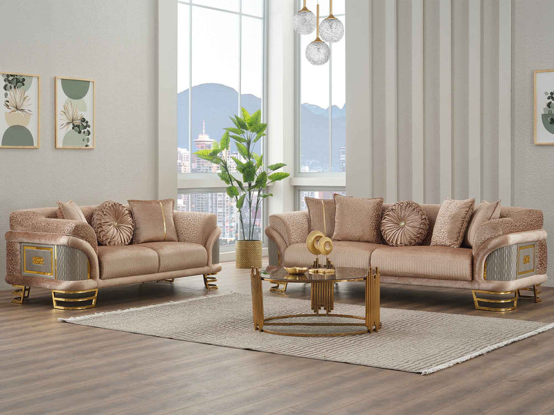 Versace 3-pieces (Sofa & Loveseat & Chair) Livingroom Set Beige in Beige - 101-VER-STAR14240-321