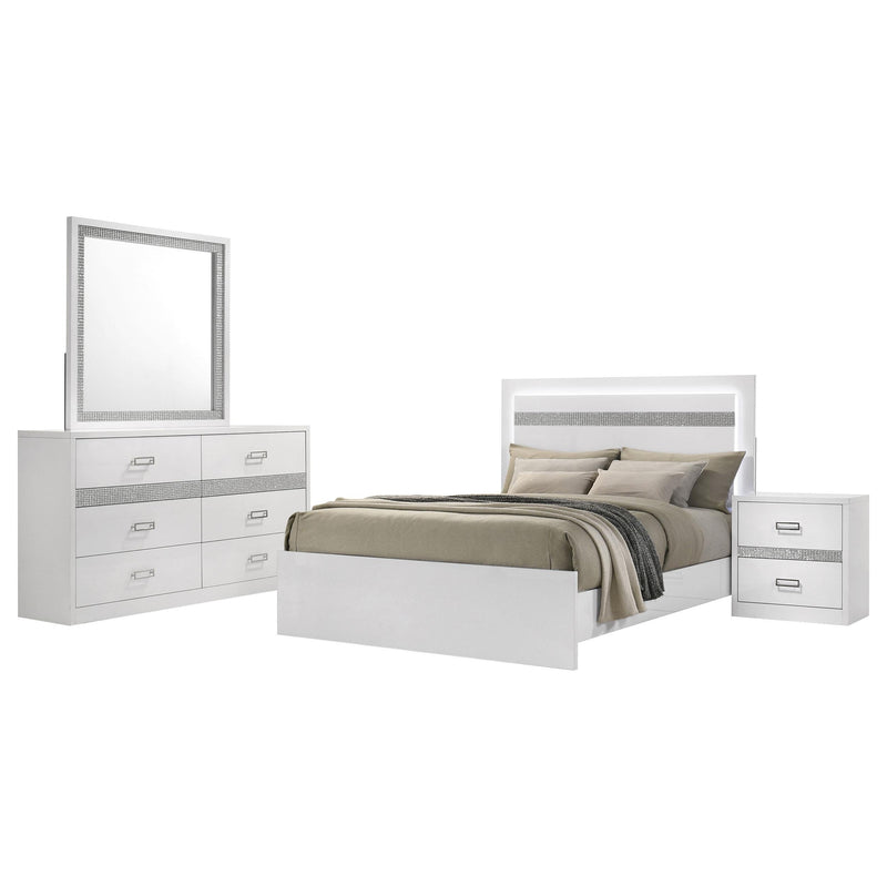 Viana 4-Piece Touch-Control LED Eastern King Bedroom Set White High Gloss - 225211KE-S4