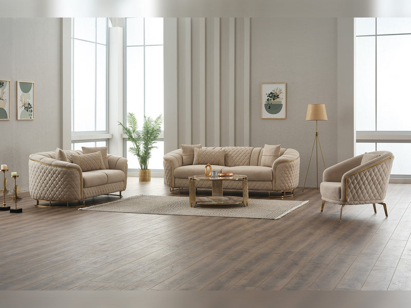 Victoria 3-pieces (Sofa & Loveseat & Chair) Livingroom Set Cream in Cream - 101-VIC-GIR03-321