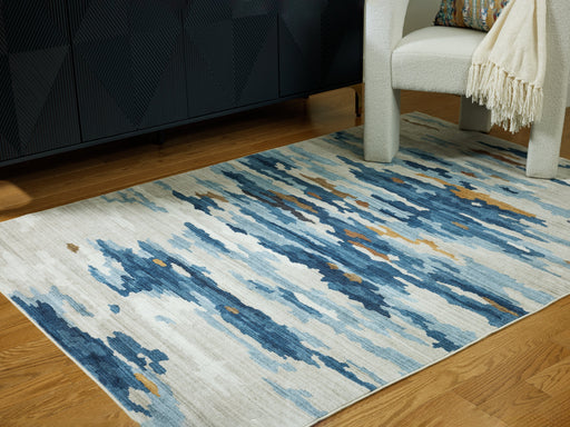 Vinlett Cream/Blue/Brown Washable Large Rug - R407041