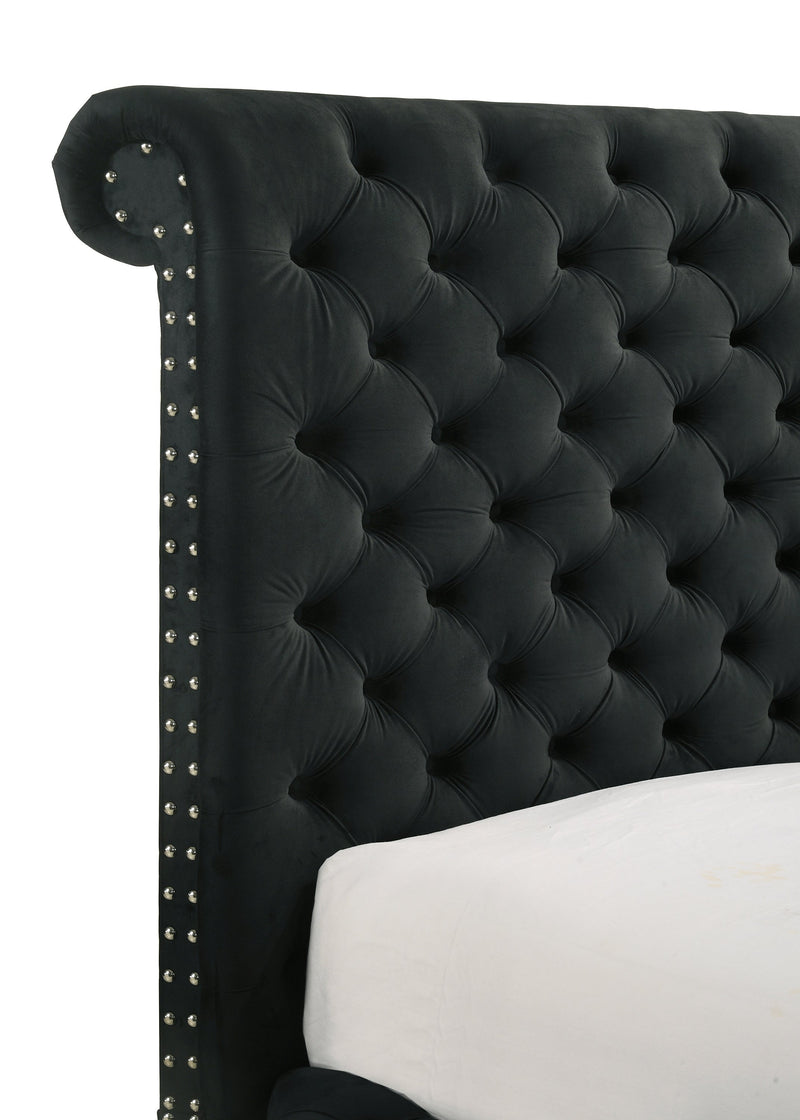 Voltare Black Queen Upholstered Fireplace Bed with TV Lift - Lara FurnitureQueen Bed