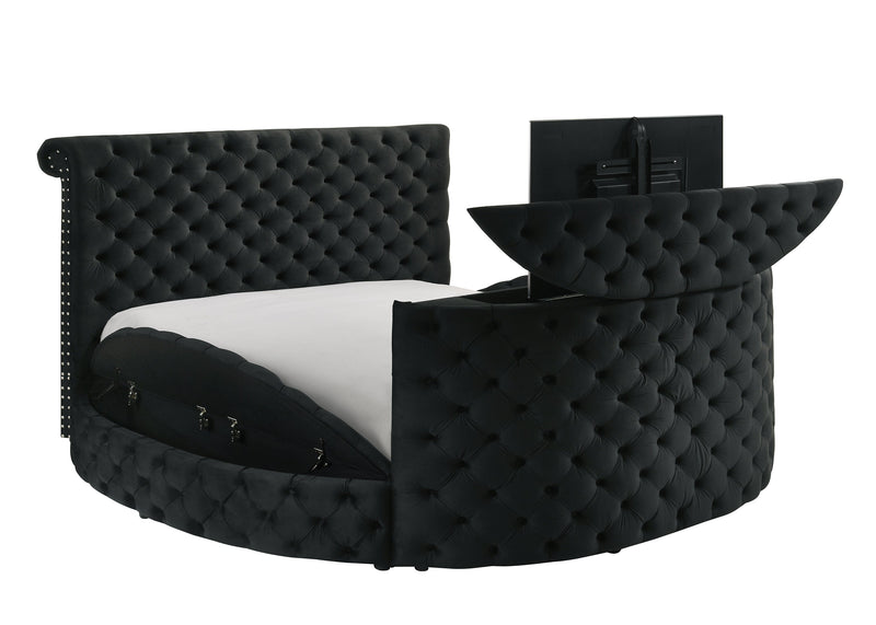 Voltare Black Queen Upholstered Fireplace Bed with TV Lift - Lara FurnitureQueen Bed