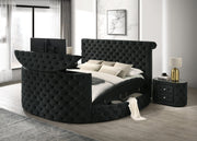 Voltare Black Queen Upholstered Fireplace Bed with TV Lift - Lara FurnitureQueen Bed