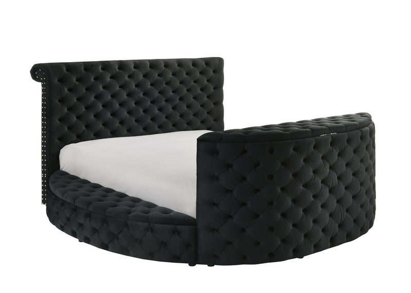 Voltare Black Queen Upholstered Fireplace Bed with TV Lift - Lara FurnitureQueen Bed
