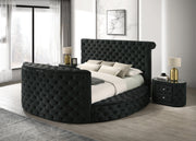 Voltare Black Queen Upholstered Fireplace Bed with TV Lift - Lara FurnitureQueen Bed
