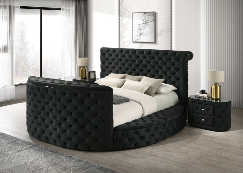 Voltare Black Queen Upholstered Fireplace Bed with TV Lift - Lara FurnitureQueen Bed