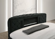 Voltare Black Queen Upholstered Fireplace Bed with TV Lift - Lara FurnitureQueen Bed