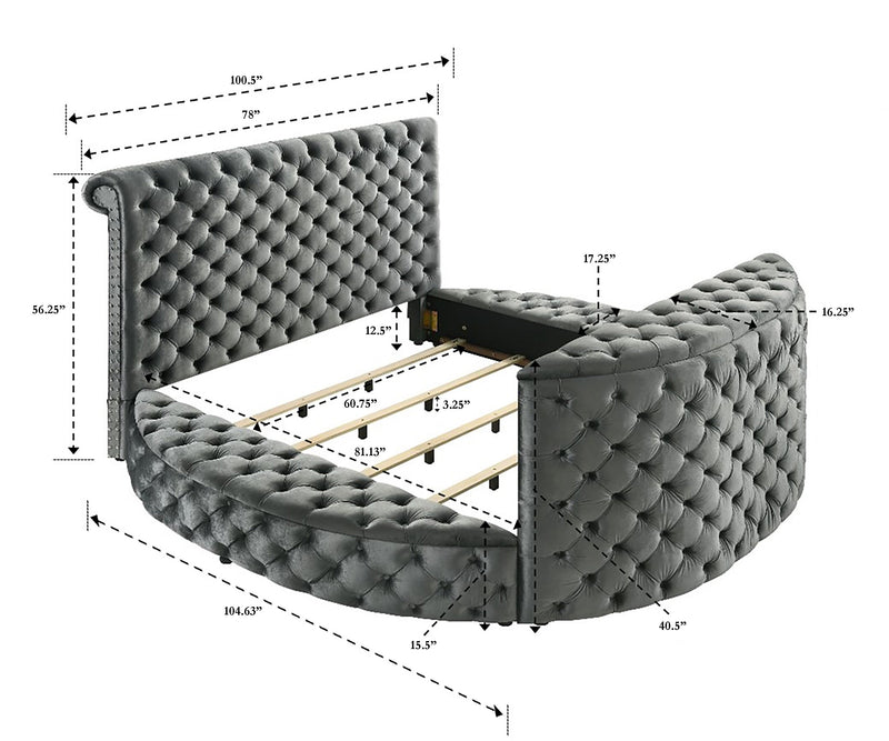 Voltare Black Queen Upholstered Fireplace Bed with TV Lift - Lara FurnitureQueen Bed