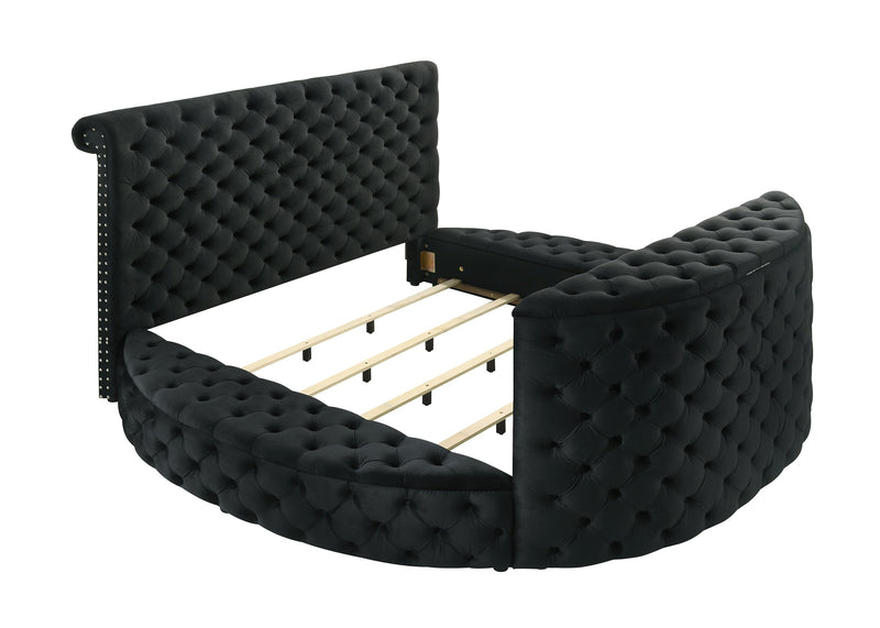 Voltare Black Queen Upholstered Fireplace Bed with TV Lift - Lara FurnitureQueen Bed