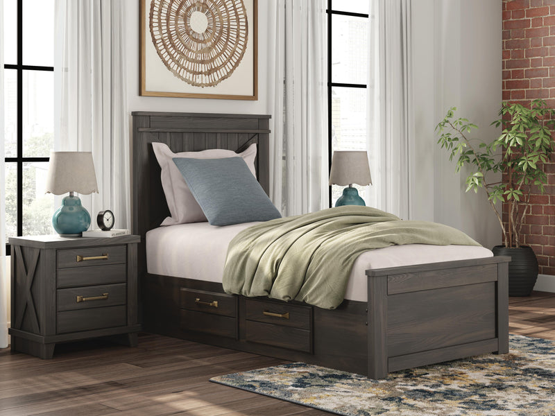Vonitta Bay Dark Brown Twin Panel Bed with 2 Sided Storage - PCB2648B17