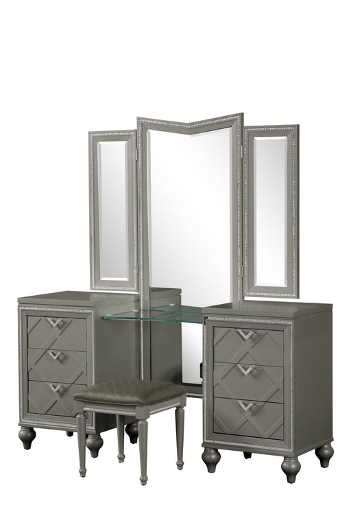 Wallace - 6 Drawers Charcoal Vanity with Mirror - B245-V