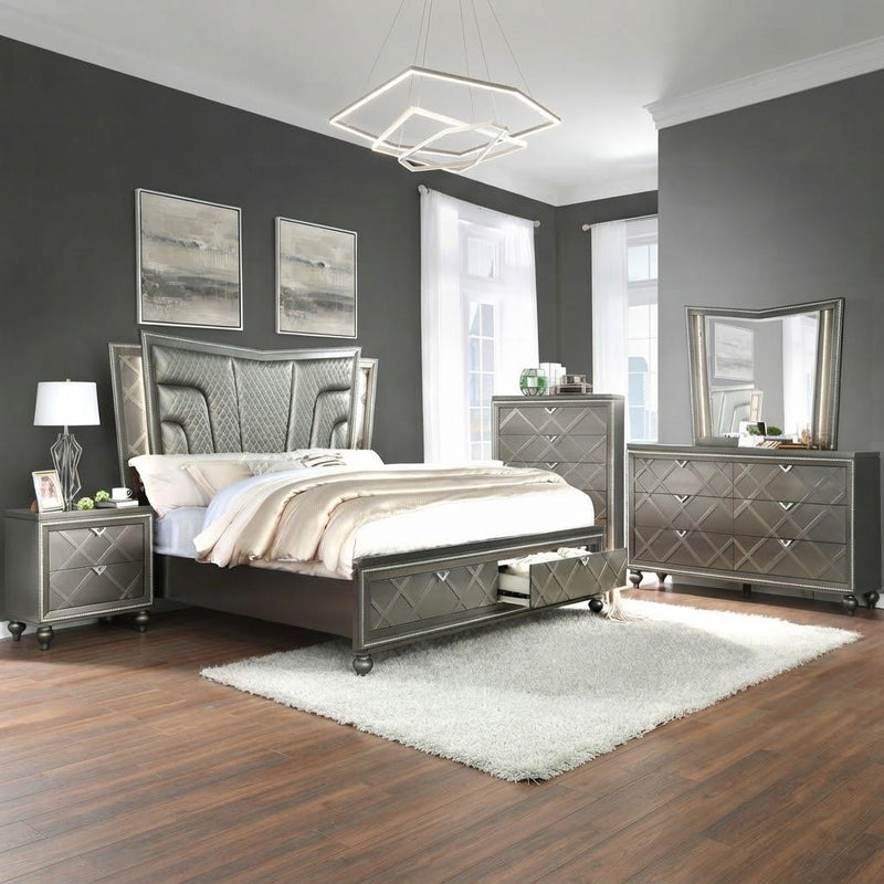 Wallace - Charcoal Queen Bed, Vantiy, Stool, Nightstand - B245-QVSN