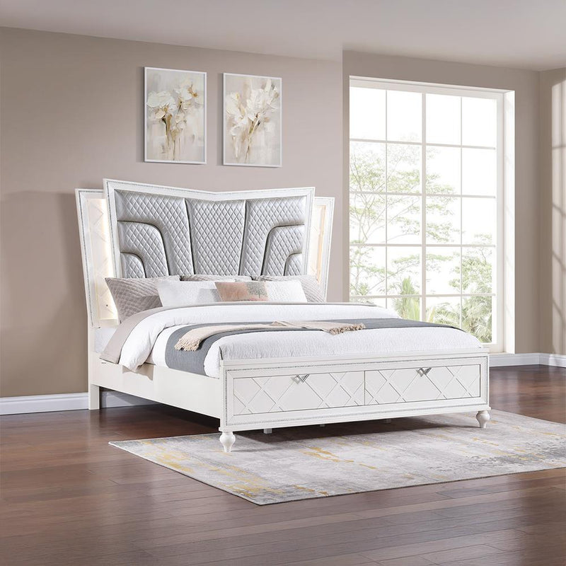 Wallace - Cream Storage King Bed with Upholstered Headboard and LED Light - B237-K-Bed