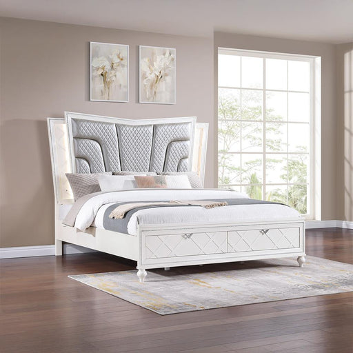Wallace - Cream Storage King Bed with Upholstered Headboard and LED Light - B237-K-Bed