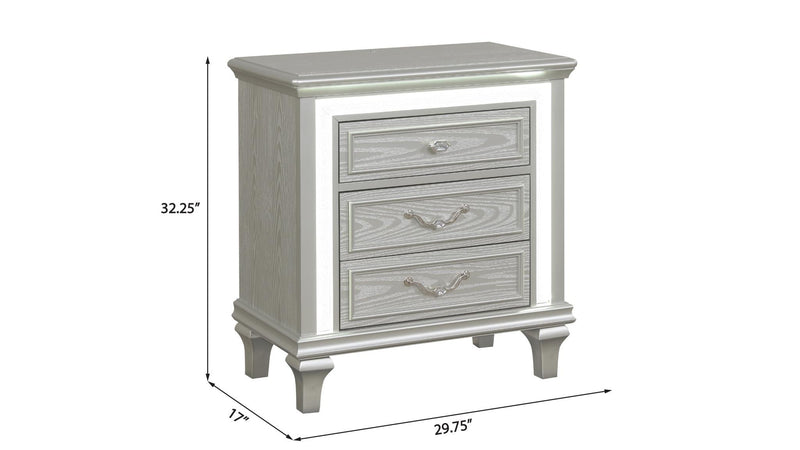 Wendy - 3 Drawers Silver Nightstand with LED Light - B256-N