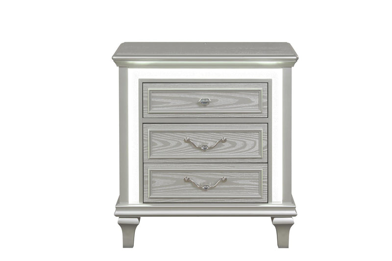 Wendy - 3 Drawers Silver Nightstand with LED Light - B256-N