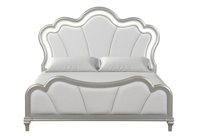 Wendy - Silver Panel Queen Bed with Upholstered Headboard and Footboard and LED Light - B256-Q-Bed