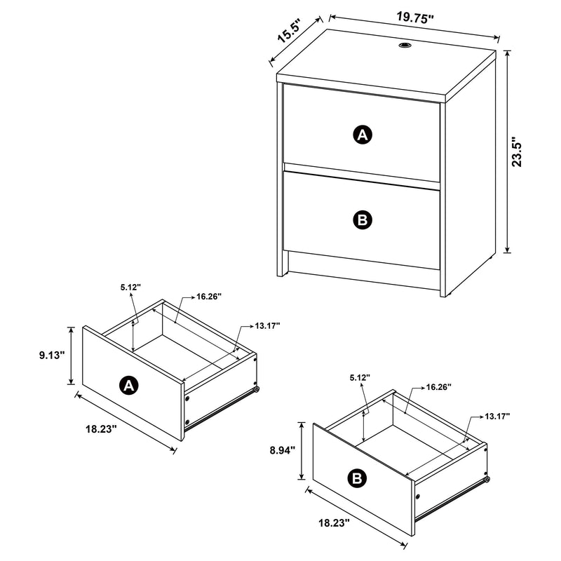 Westpark 2-drawer Nightstand LED Lights and USB Mango - 315902